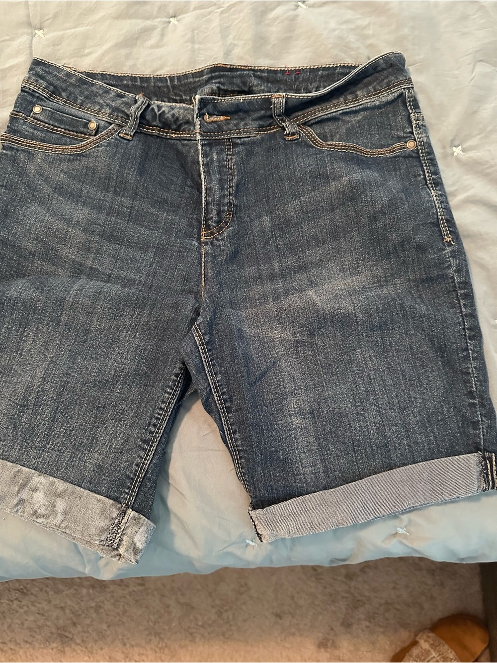 Faded Glory Dark Blue Denim Bermuda Shorts with Rolled Cuffs